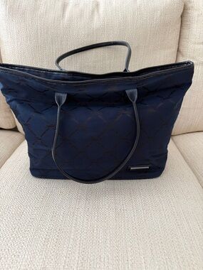 Longchamp Navy Quilted Tote with Leather Handles